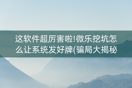 这软件超厉害啦!微乐挖坑怎么让系统发好牌(骗局大揭秘)