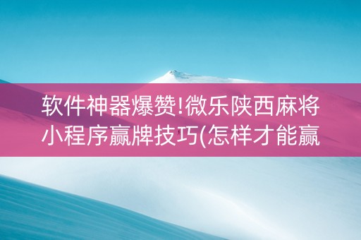 软件神器爆赞!微乐陕西麻将小程序赢牌技巧(怎样才能赢)
