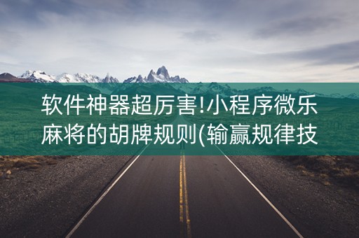 软件神器超厉害!小程序微乐麻将的胡牌规则(输赢规律技巧)