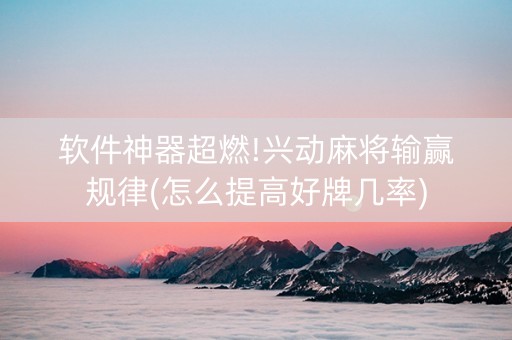 软件神器超燃!兴动麻将输赢规律(怎么提高好牌几率)