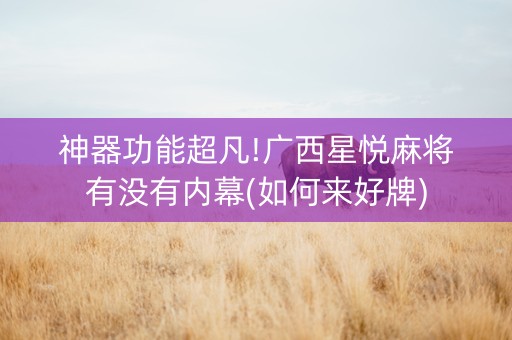 神器功能超凡!广西星悦麻将有没有内幕(如何来好牌)
