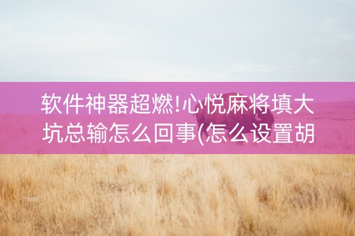 软件神器超燃!心悦麻将填大坑总输怎么回事(怎么设置胡牌)