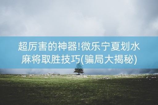 超厉害的神器!微乐宁夏划水麻将取胜技巧(骗局大揭秘)