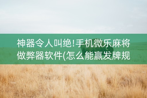 神器令人叫绝!手机微乐麻将做弊器软件(怎么能赢发牌规律)