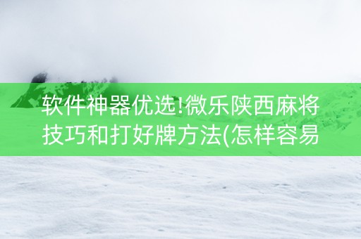 软件神器优选!微乐陕西麻将技巧和打好牌方法(怎样容易赢)