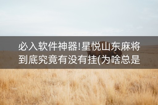必入软件神器!星悦山东麻将到底究竟有没有挂(为啥总是输)
