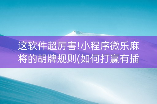 这软件超厉害!小程序微乐麻将的胡牌规则(如何打赢有插件吗)