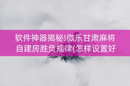 软件神器揭秘!微乐甘肃麻将自建房胜负规律(怎样设置好牌)