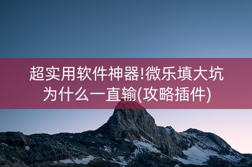 超实用软件神器!微乐填大坑为什么一直输(攻略插件)