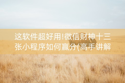 这软件超好用!微信财神十三张小程序如何赢分(高手讲解技术)