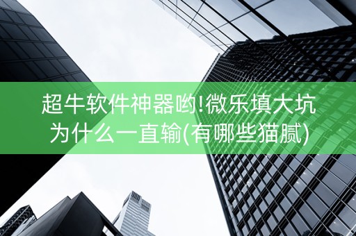 超牛软件神器哟!微乐填大坑为什么一直输(有哪些猫腻)