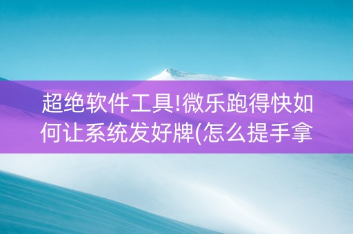 超绝软件工具!微乐跑得快如何让系统发好牌(怎么提手拿好牌)