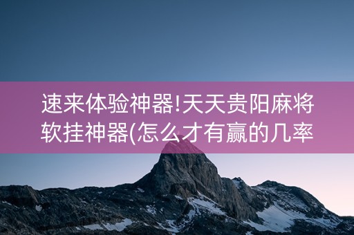 速来体验神器!天天贵阳麻将软挂神器(怎么才有赢的几率)