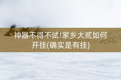 神器不得不试!家乡大贰如何开挂(确实是有挂)