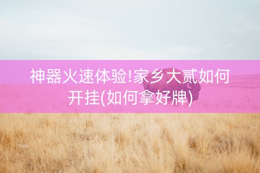 神器火速体验!家乡大贰如何开挂(如何拿好牌)