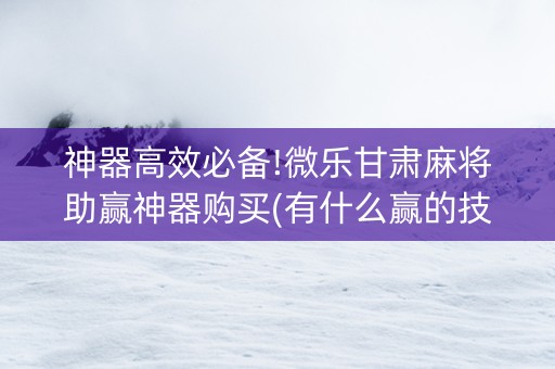 神器高效必备!微乐甘肃麻将助赢神器购买(有什么赢的技巧)