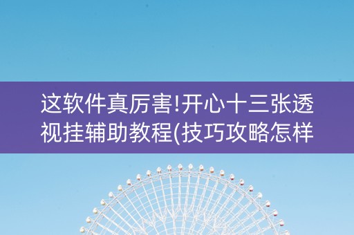 这软件真厉害!开心十三张透视挂辅助教程(技巧攻略怎样拿好牌)