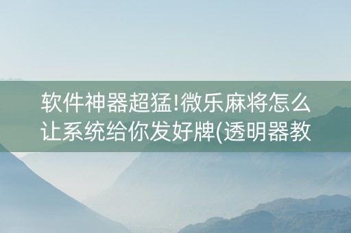 软件神器超猛!微乐麻将怎么让系统给你发好牌(透明器教程)