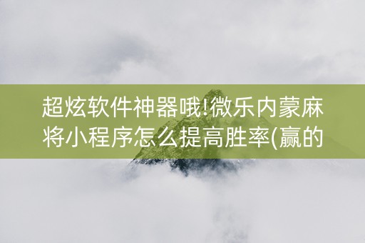 超炫软件神器哦!微乐内蒙麻将小程序怎么提高胜率(赢的技巧规律)