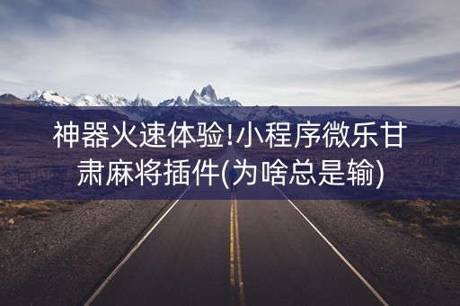 神器火速体验!小程序微乐甘肃麻将插件(为啥总是输)