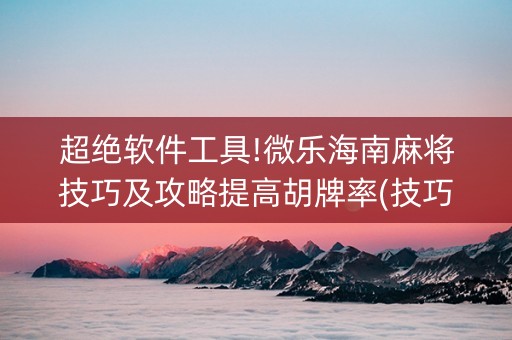超绝软件工具!微乐海南麻将技巧及攻略提高胡牌率(技巧和打好牌方法)