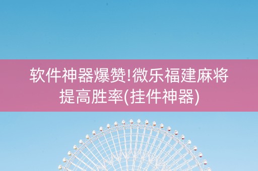 软件神器爆赞!微乐福建麻将提高胜率(挂件神器)