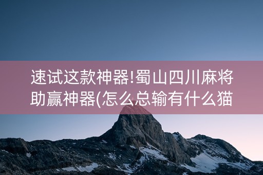 速试这款神器!蜀山四川麻将助赢神器(怎么总输有什么猫腻)