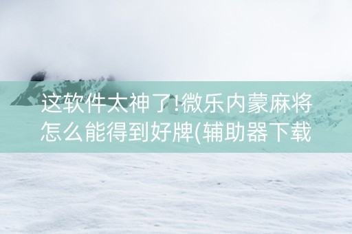 这软件太神了!微乐内蒙麻将怎么能得到好牌(辅助器下载)