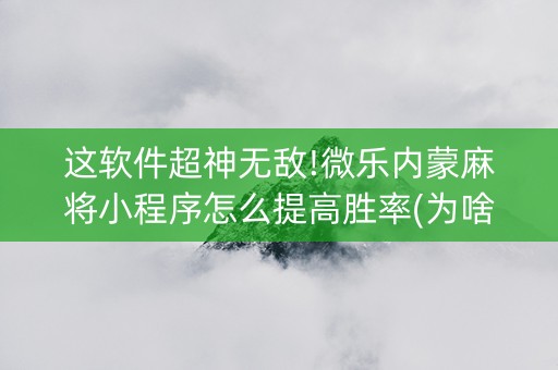 这软件超神无敌!微乐内蒙麻将小程序怎么提高胜率(为啥我总是输)
