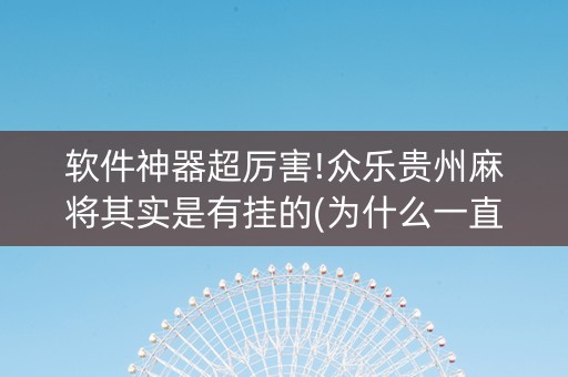 软件神器超厉害!众乐贵州麻将其实是有挂的(为什么一直输)