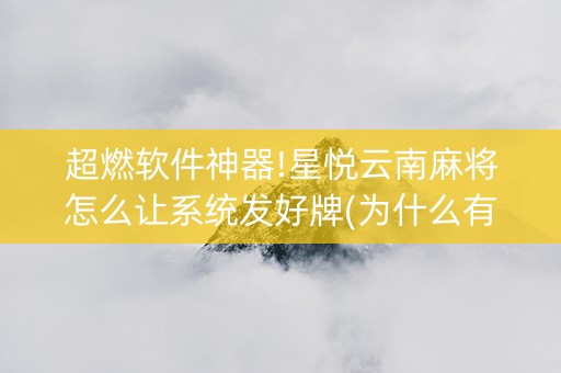 超燃软件神器!星悦云南麻将怎么让系统发好牌(为什么有人一直赢)