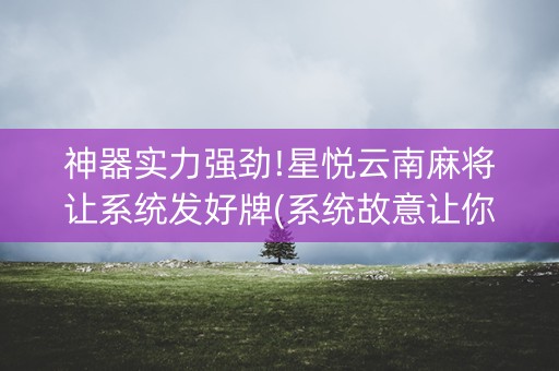神器实力强劲!星悦云南麻将让系统发好牌(系统故意让你输)