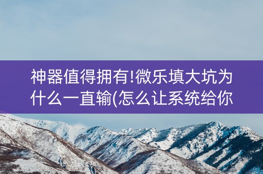 神器值得拥有!微乐填大坑为什么一直输(怎么让系统给你发好牌)