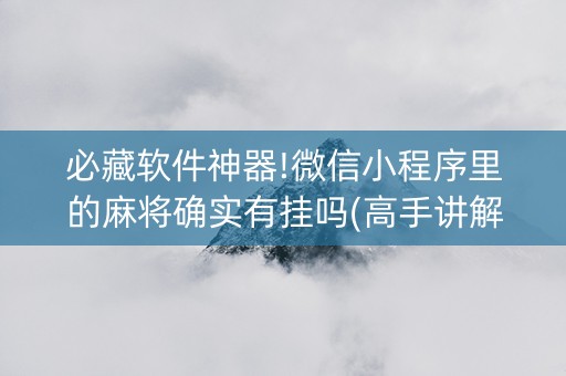必藏软件神器!微信小程序里的麻将确实有挂吗(高手讲解技术)