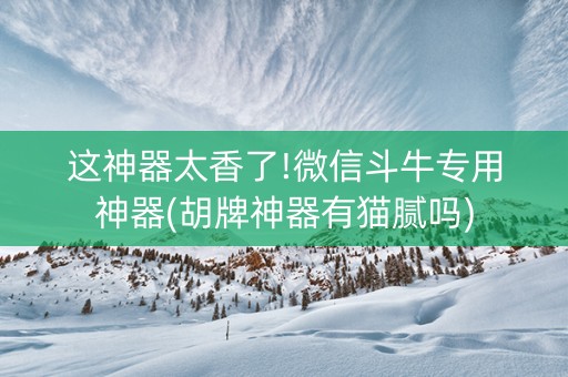 这神器太香了!微信斗牛专用神器(胡牌神器有猫腻吗)
