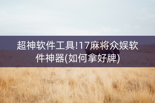超神软件工具!17麻将众娱软件神器(如何拿好牌)
