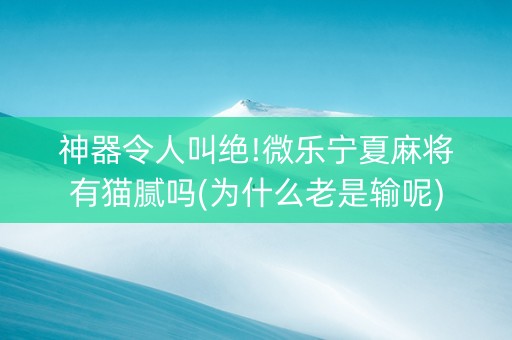 神器令人叫绝!微乐宁夏麻将有猫腻吗(为什么老是输呢)