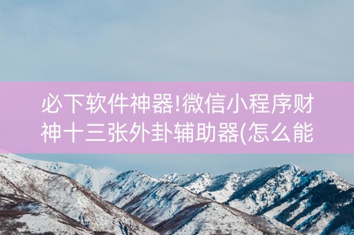必下软件神器!微信小程序财神十三张外卦辅助器(怎么能拿好牌)