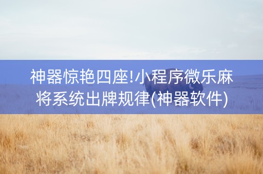 神器惊艳四座!小程序微乐麻将系统出牌规律(神器软件)
