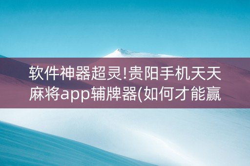 软件神器超灵!贵阳手机天天麻将app辅牌器(如何才能赢)