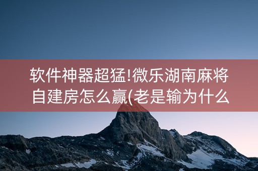软件神器超猛!微乐湖南麻将自建房怎么赢(老是输为什么)