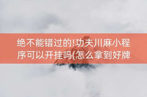 绝不能错过的!功夫川麻小程序可以开挂吗(怎么拿到好牌)