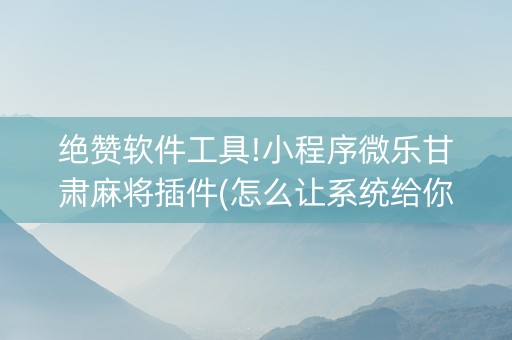 绝赞软件工具!小程序微乐甘肃麻将插件(怎么让系统给你发好牌)