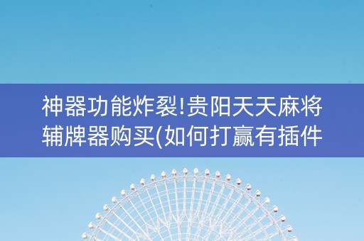 神器功能炸裂!贵阳天天麻将辅牌器购买(如何打赢有插件吗)