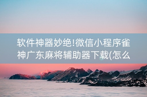 软件神器妙绝!微信小程序雀神广东麻将辅助器下载(怎么打系统才能给好牌)
