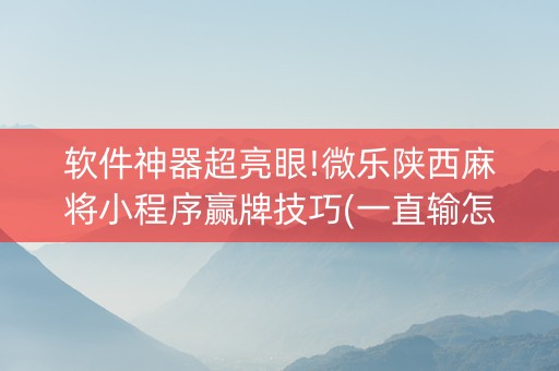 软件神器超亮眼!微乐陕西麻将小程序赢牌技巧(一直输怎么办)