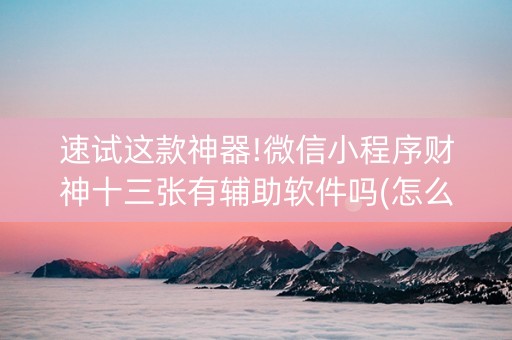 速试这款神器!微信小程序财神十三张有辅助软件吗(怎么才可以赢)