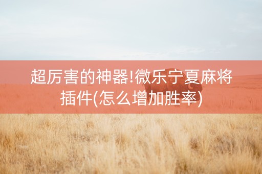 超厉害的神器!微乐宁夏麻将插件(怎么增加胜率)