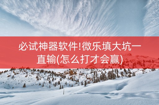 必试神器软件!微乐填大坑一直输(怎么打才会赢)