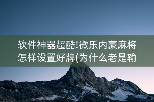 软件神器超酷!微乐内蒙麻将怎样设置好牌(为什么老是输)